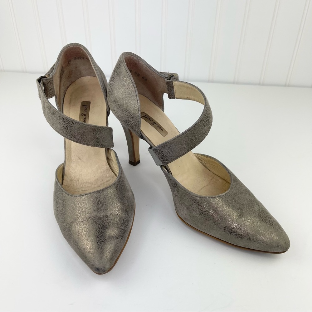 Paul Green Nicki Asymmetric Pumps Metallic Crackle Champagne US Size 9